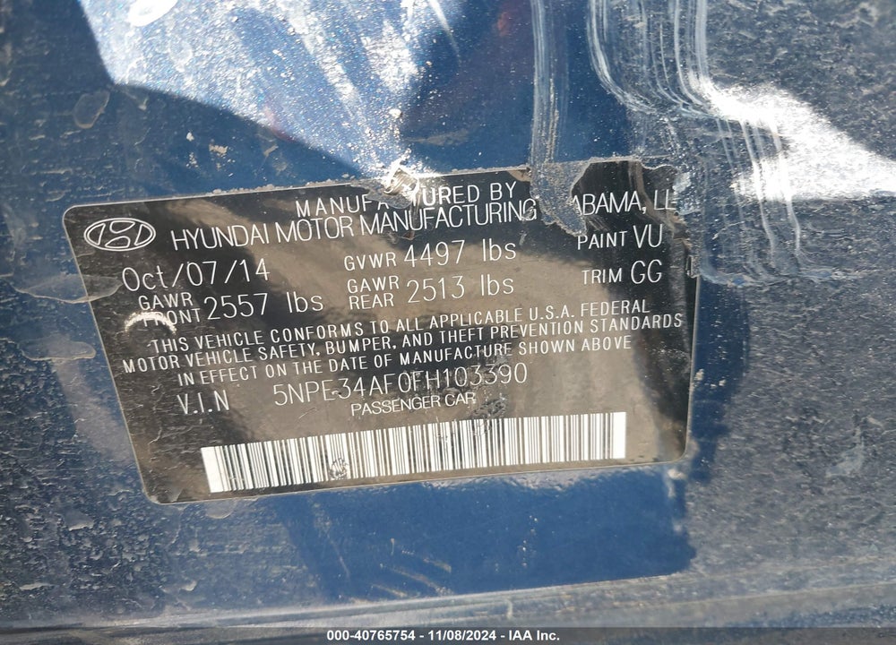 2015 HYUNDAI SONATA LIMITED VIN: 5NPE34AF0FH103390