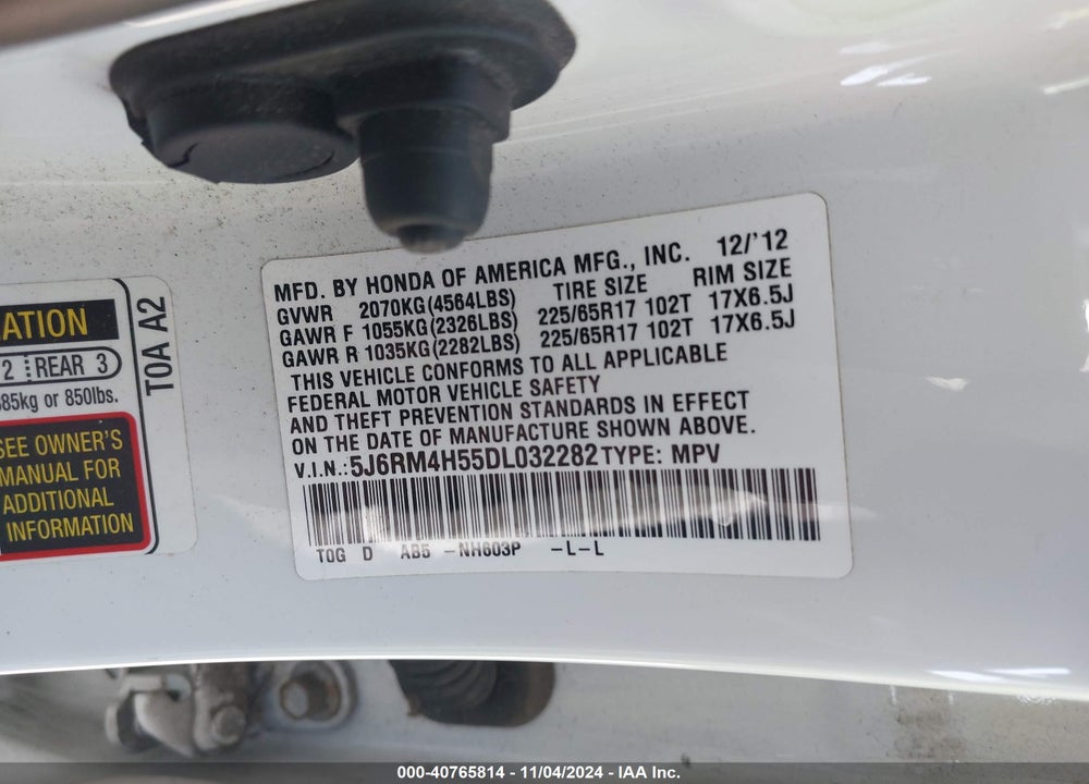 2013 HONDA CR-V EX VIN: 5J6RM4H55DL032282