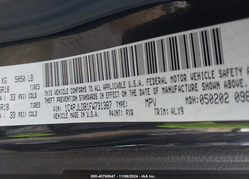 2015 CHEROKEE JEEP  LIMITED VIN: 1C4PJLDB1FW731387