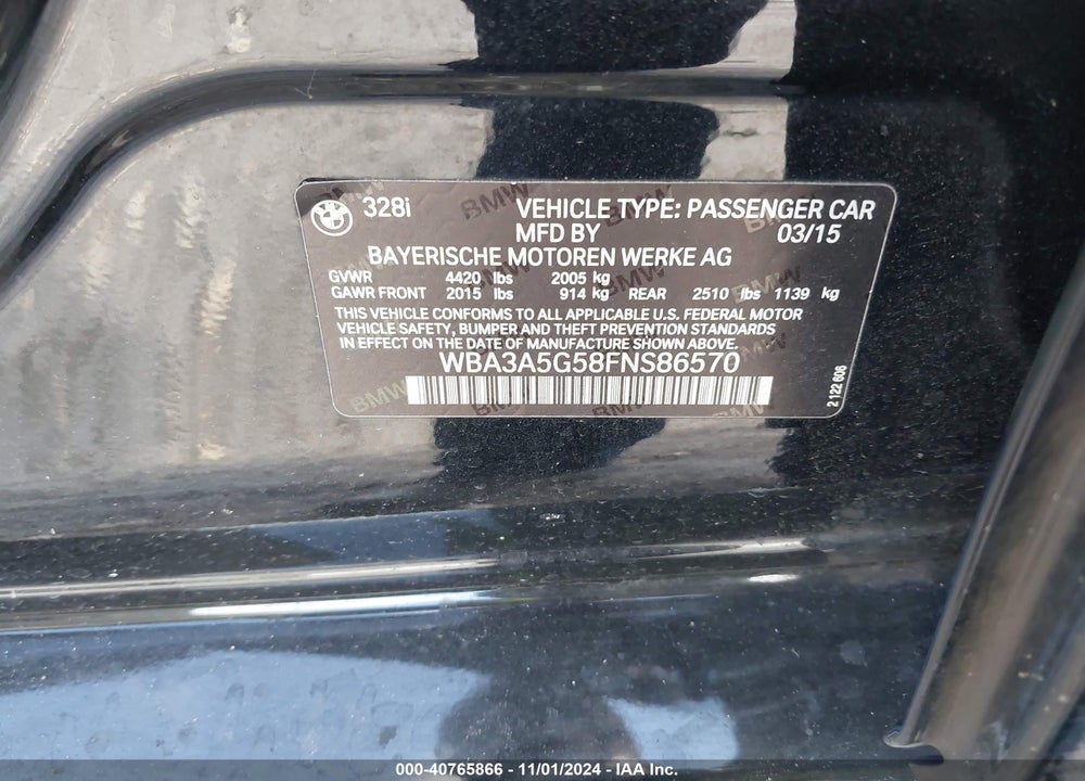 2015 BMW 328I VIN: WBA3A5G58FNS86570