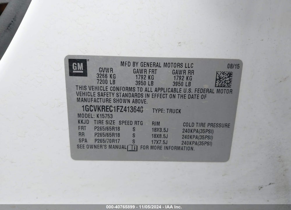 2015 CHEVROLET SILVERADO 1500 1LT VIN: 1GCVKREC1FZ413640