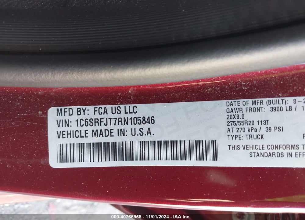 2024 RAM 1500 VIN: 1C6SRFJT7RN105846