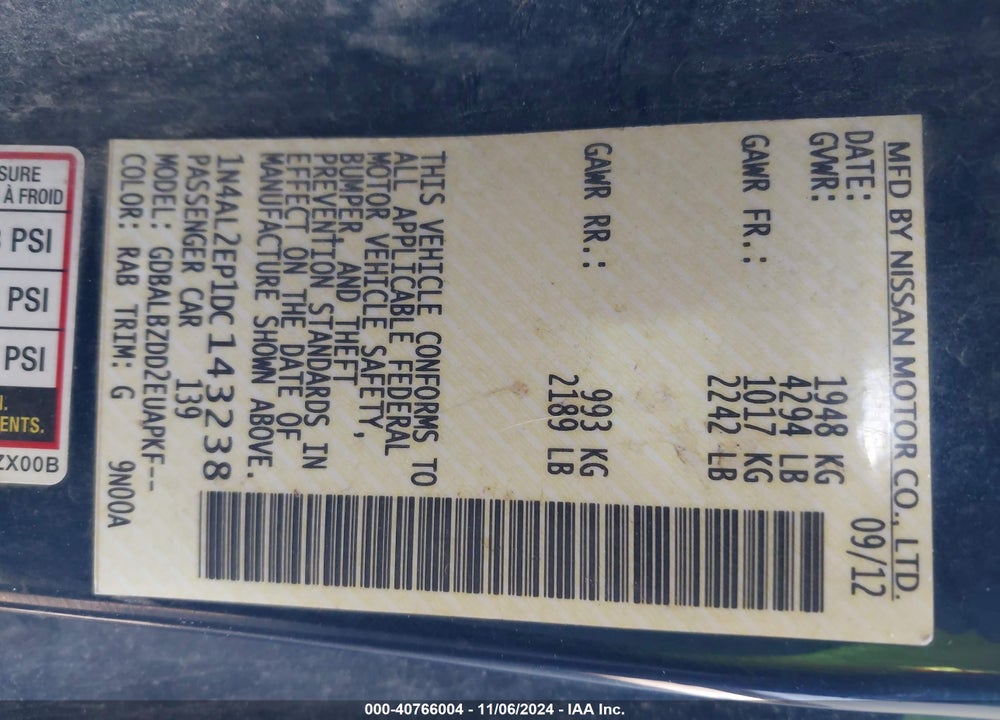 2013 NISSAN ALTIMA 2.5 S VIN: 1N4AL2EP1DC143238