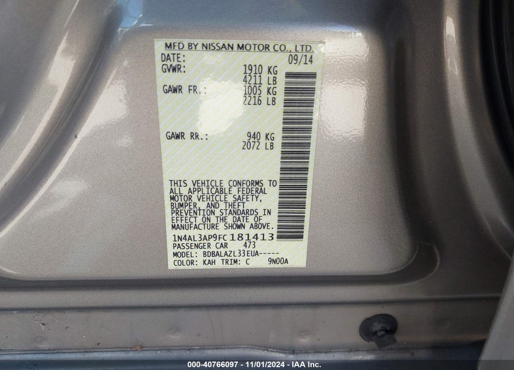 2015 NISSAN ALTIMA 2.5 VIN: 1N4AL3AP9FC181413