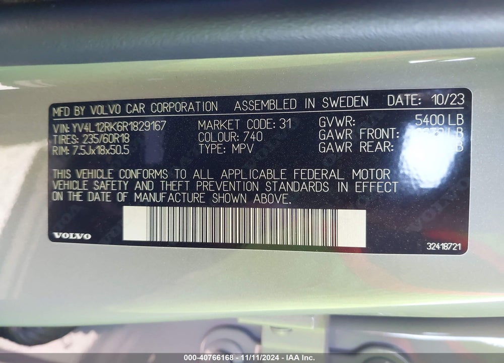 2024 VOLVO XC60 B5 CORE DARK THEME VIN: YV4L12RK6R1829167