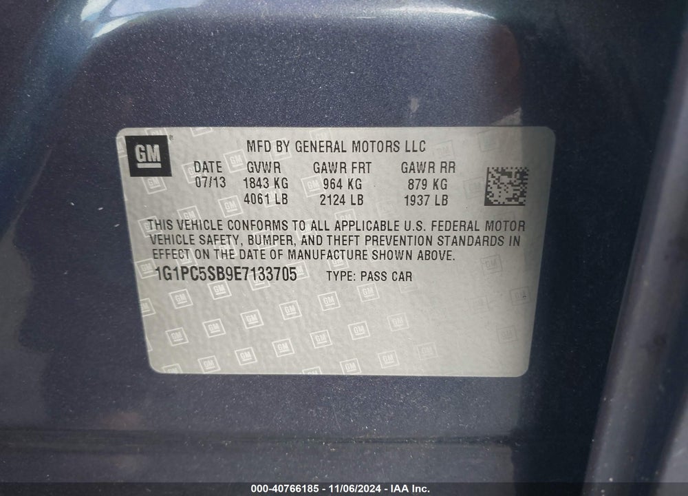 2014 CHEVROLET CRUZE 1LT AUTO VIN: 1G1PC5SB9E7133705