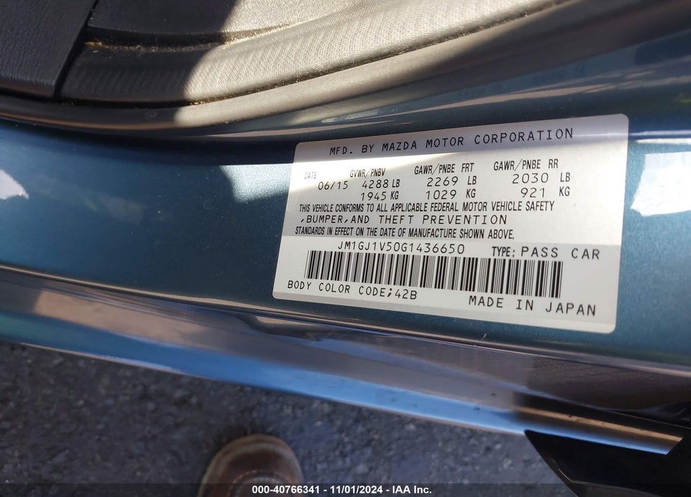 2016 MAZDA 6 TOURING VIN: JM1GJ1V50G1436650