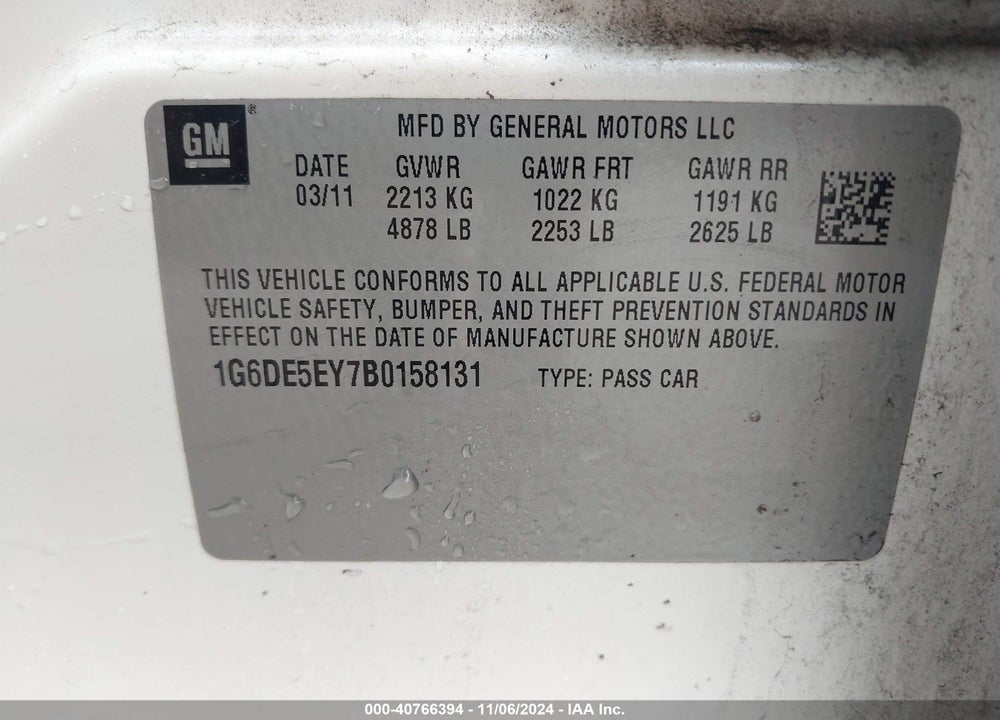 2011 CADILLAC CTS LUXURY VIN: 1G6DE5EY7B0158131