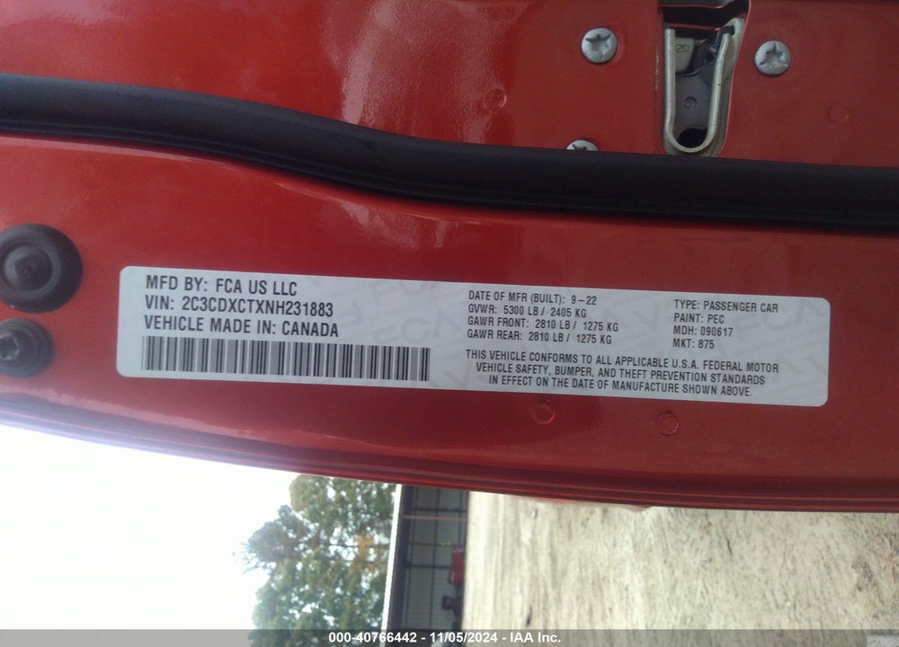 2022 DODGE CHARGER VIN: 2C3CDXCTXNH231883