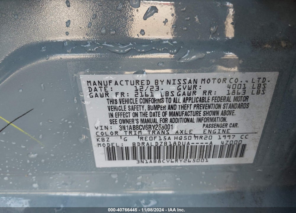 2024 NISSAN SENTRA SV XTRONIC CVT VIN: 3N1AB8CV6RY265001
