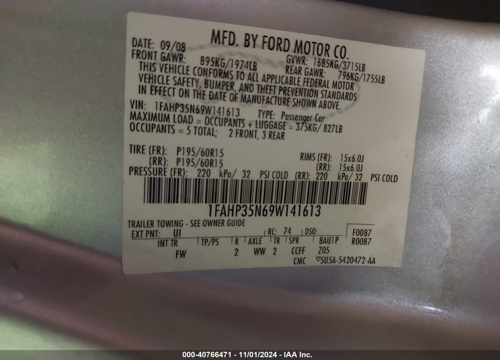 2009 FORD FOCUS SE VIN: 1FAHP35N69W141613