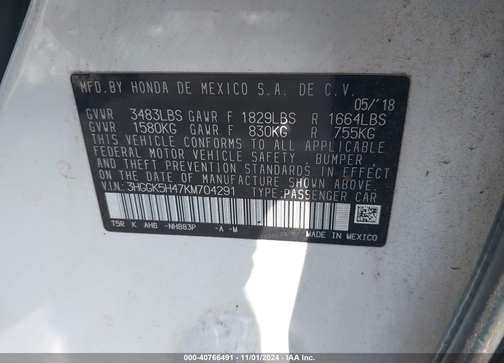 2019 HONDA FIT LX VIN: 3HGGK5H47KM704291