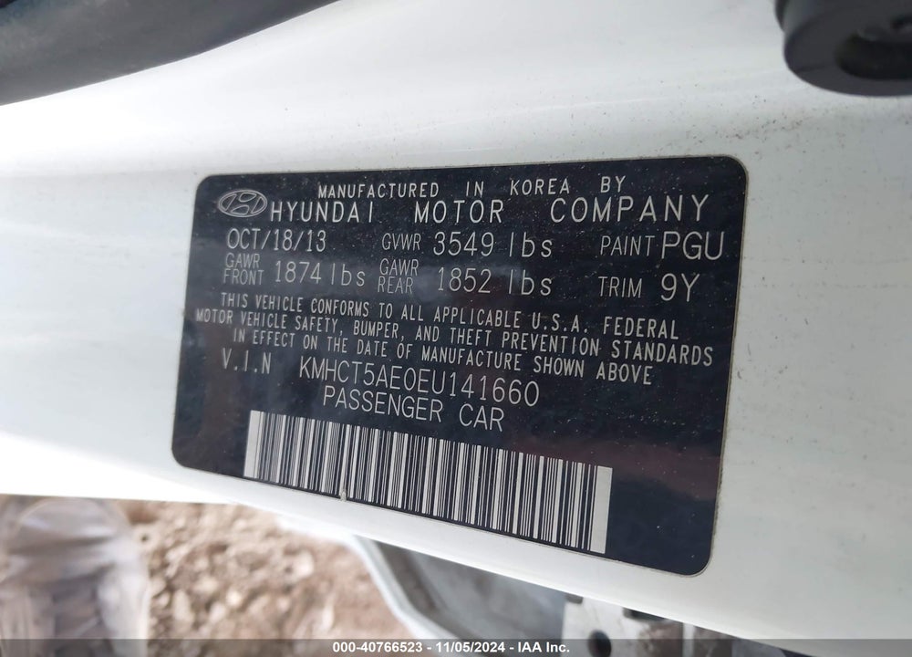 2014 HYUNDAI ACCENT GS VIN: KMHCT5AE0EU141660
