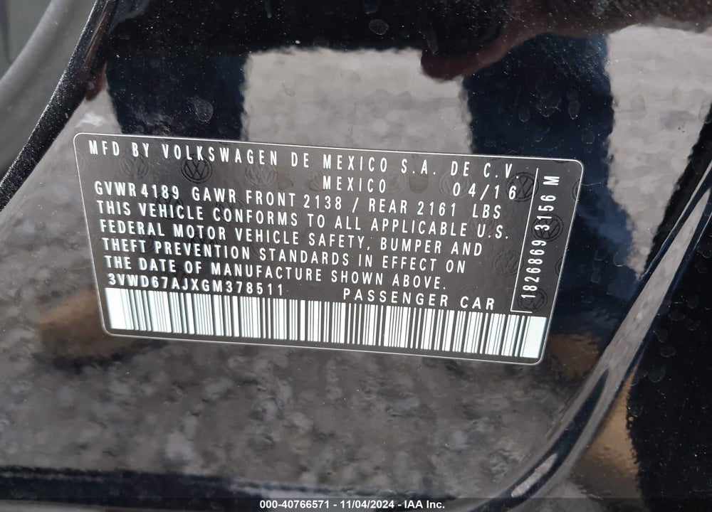 2016 VOLKSWAGEN JETTA 1.4T SE VIN: 3VWD67AJXGM378511