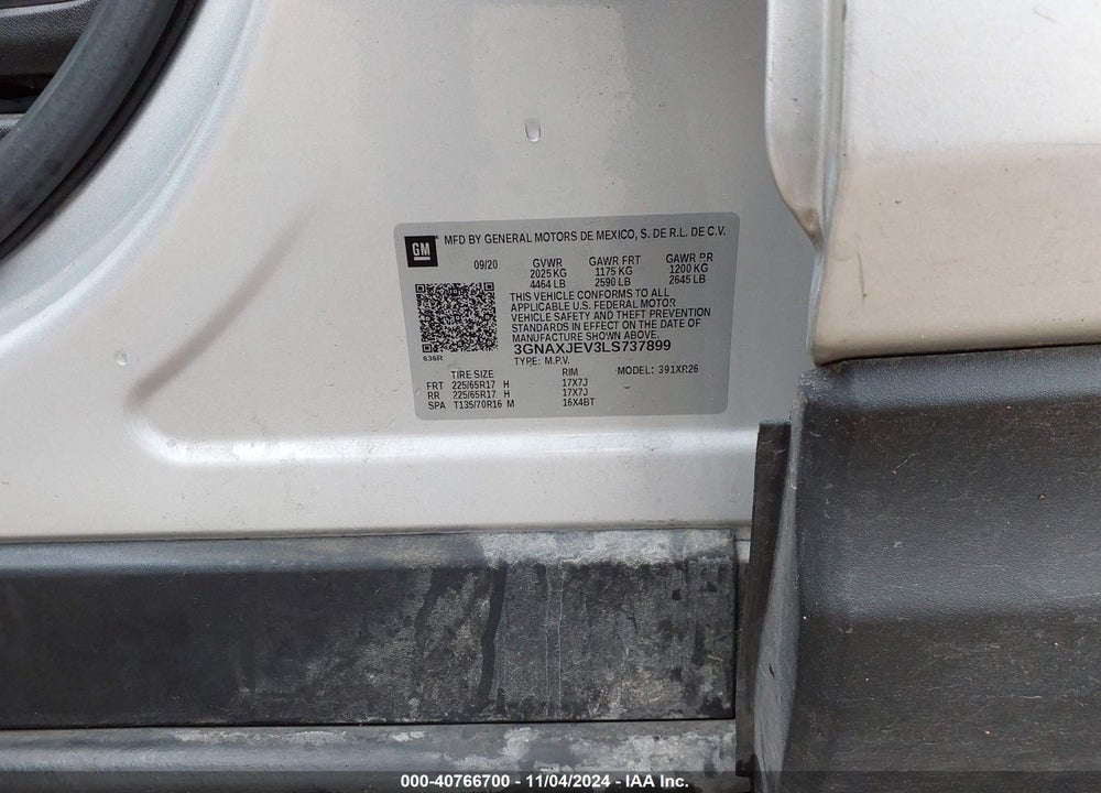 2020 CHEVROLET EQUINOX FWD 2FL VIN: 3GNAXJEV3LS737899