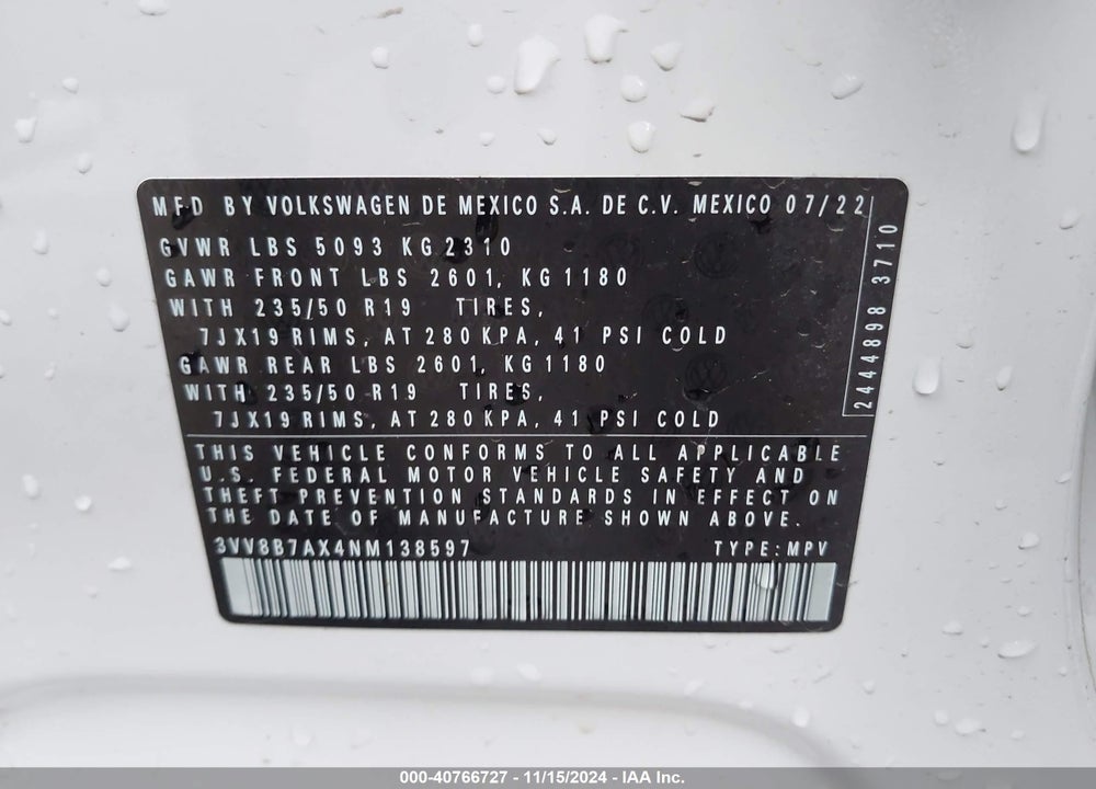 2022 VOLKSWAGEN TIGUAN 2.0T SE R-LINE BLACK VIN: 3VV8B7AX4NM138597