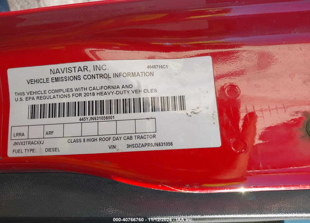 2018 INTERNATIONAL LT VIN: 3HSDZAPR0JN631056