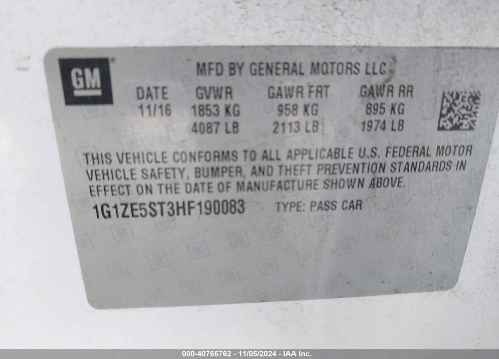 2017 CHEVROLET MALIBU 1LT VIN: 1G1ZE5ST3HF190083