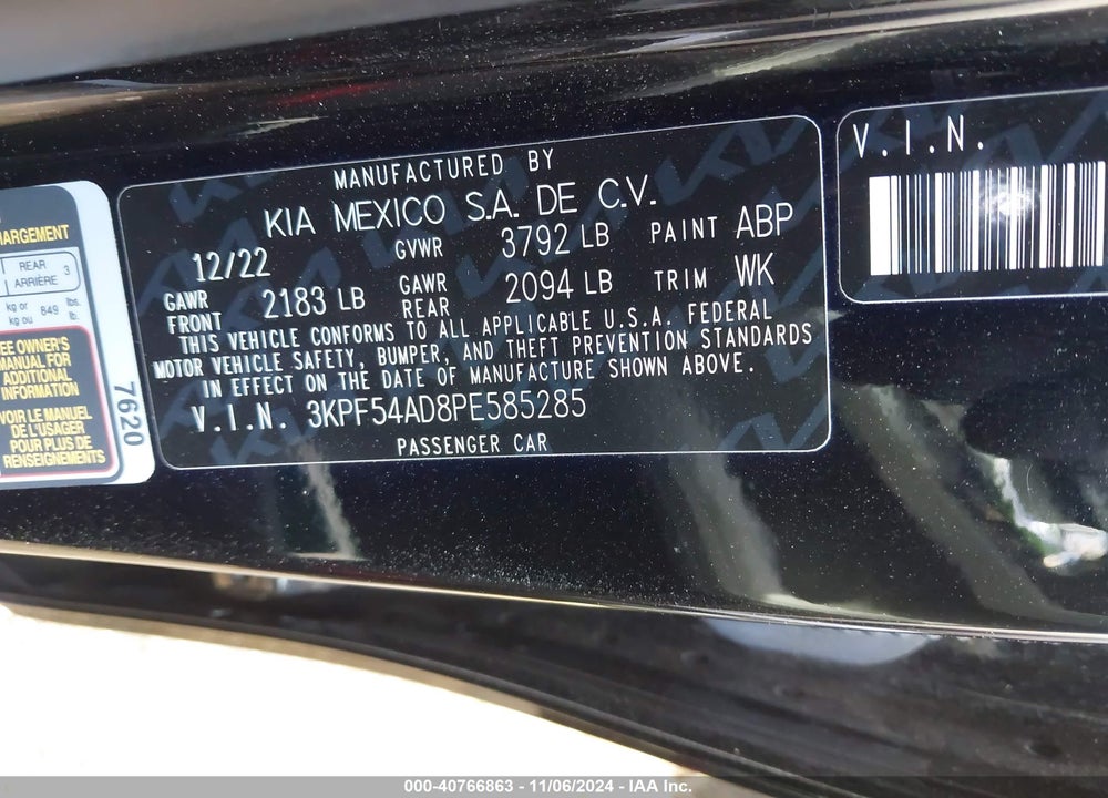 2023 KIA FORTE GT LINE VIN: 3KPF54AD8PE585285