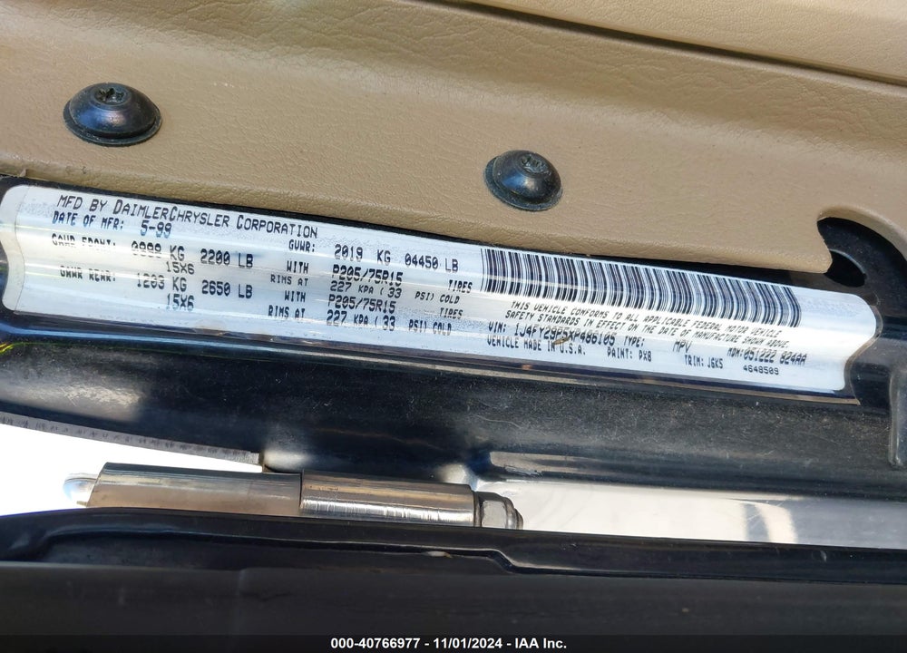 1999 JEEP WRANGLER SE VIN: 1J4FY29P5XP486105