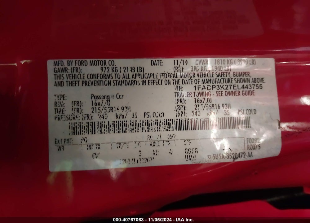 2014 FORD FOCUS SE VIN: 1FADP3K27EL443755