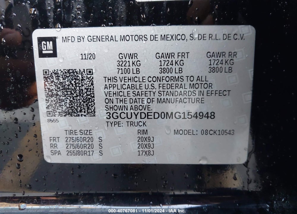 2021 CHEVROLET SILVERADO 1500 4WD SHORT BED LT VIN: 3GCUYDED0MG154948