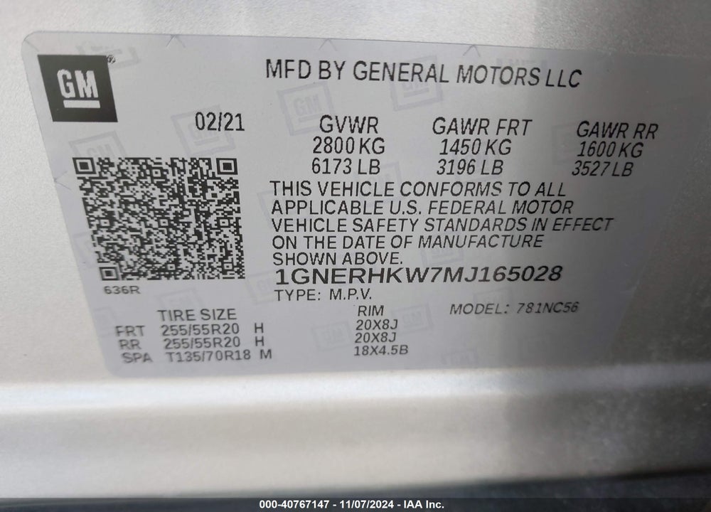 2021 CHEVROLET TRAVERSE FWD LT LEATHER VIN: 1GNERHKW7MJ165028