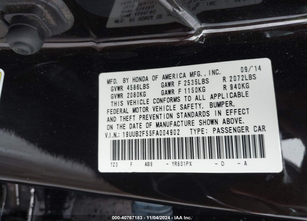 2015 ACURA TLX V6 TECH VIN: 19UUB2F55FA004902