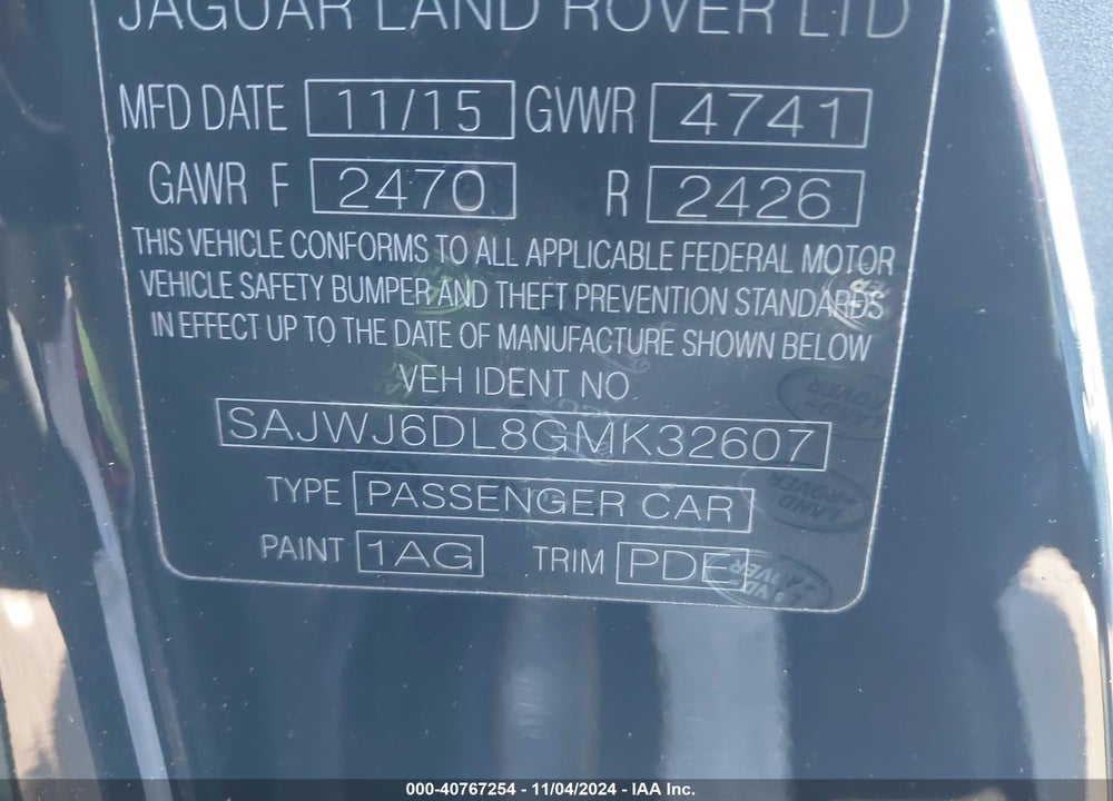 2016 JAGUAR F-TYPE R VIN: SAJWJ6DL8GMK32607