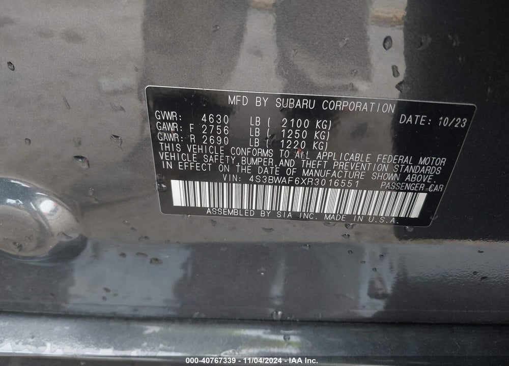 2024 SUBARU LEGACY PREMIUM VIN: 4S3BWAF6XR3016551