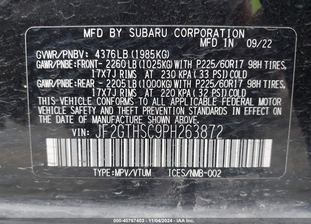 2023 SUBARU CROSSTREK SPORT VIN: JF2GTHSC9PH263872