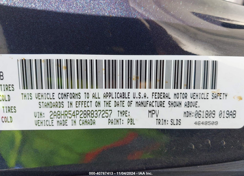 2008 CHRYSLER TOWN & COUNTRY TOURING VIN: 2A8HR54P28R837257
