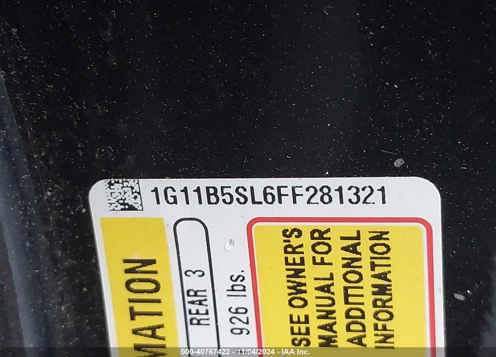 2015 CHEVROLET MALIBU LS VIN: 1G11B5SL6FF281321