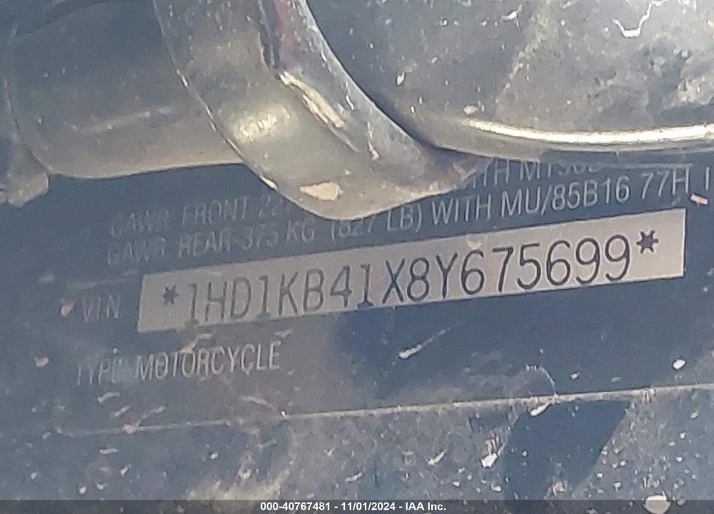 2008 HARLEY-DAVIDSON FLHX VIN: 1HD1KB41X8Y675699