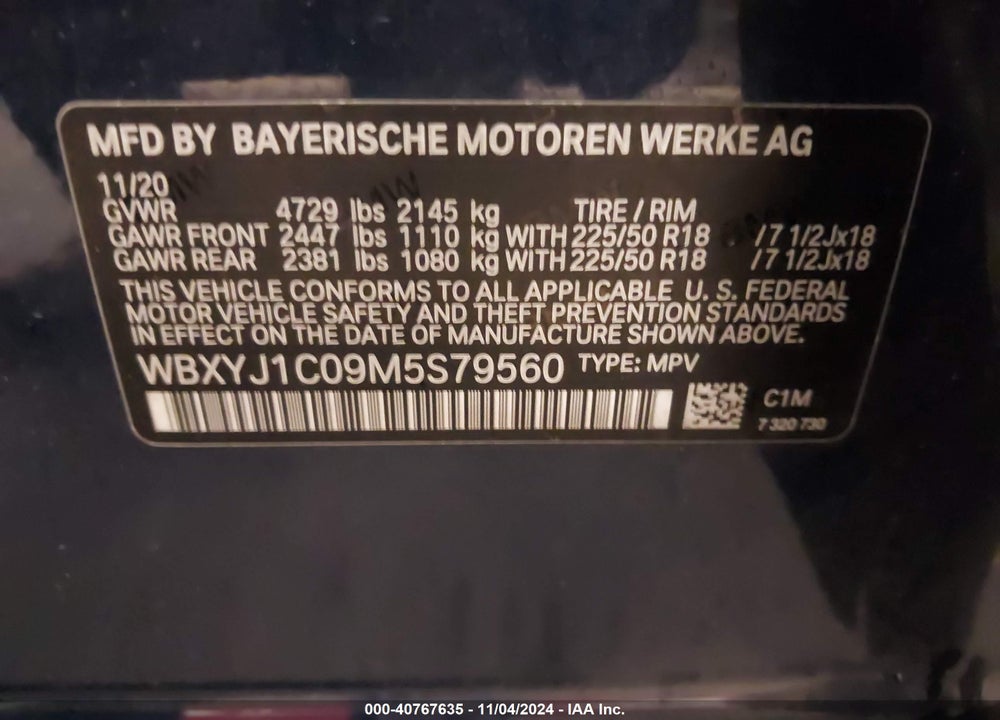2021 BMW X2 VIN: WBXYJ1C09M5S79560