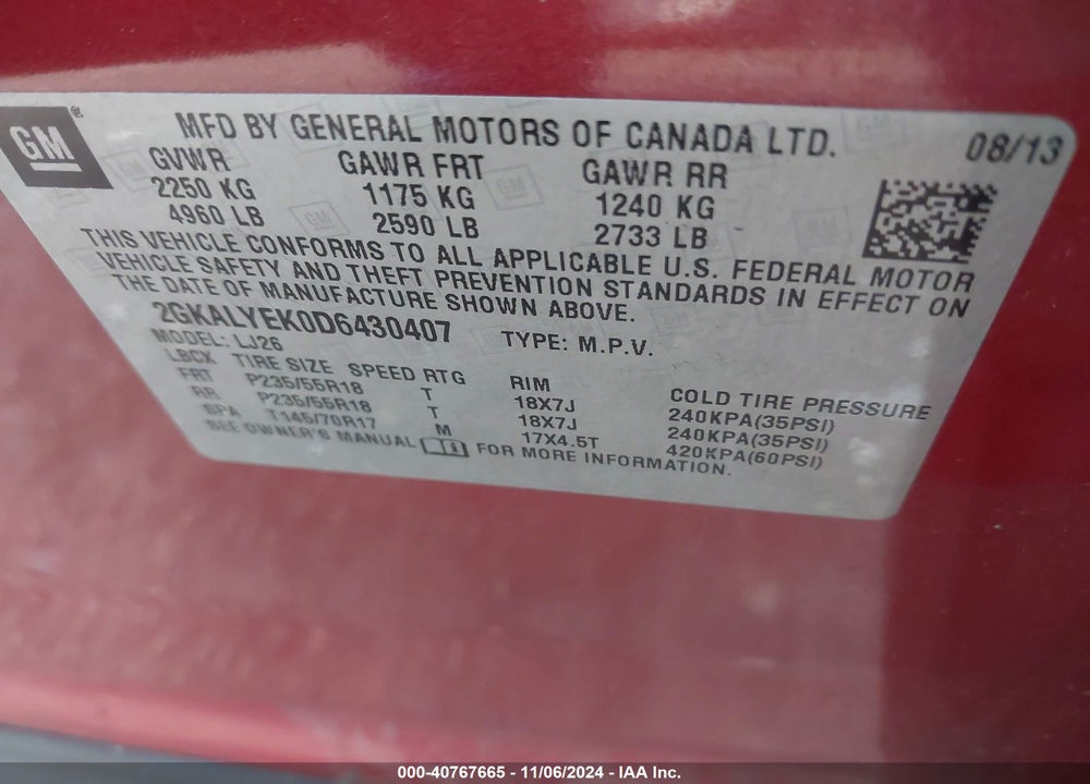 2013 GMC TERRAIN DENALI VIN: 2GKALYEK0D6430407