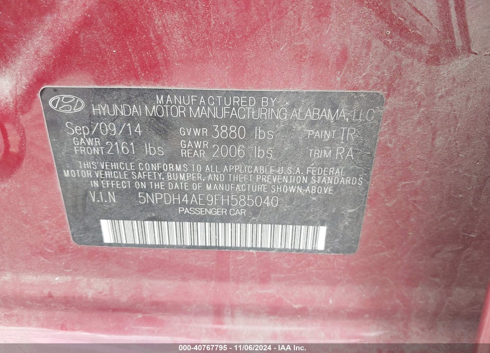 2015 HYUNDAI ELANTRA SE VIN: 5NPDH4AE9FH585040