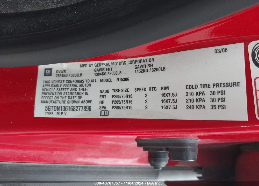 2006 HUMMER H3 SUV VIN: 5GTDN136168277896