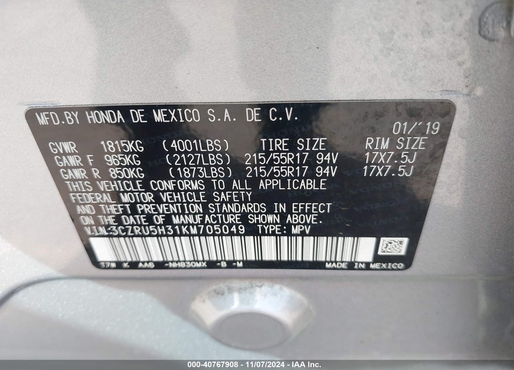 2019 HONDA HR-V LX VIN: 3CZRU5H31KM705049