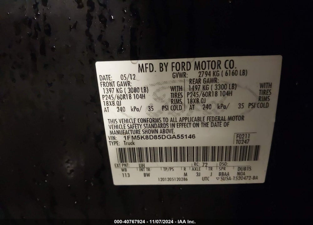 2013 FORD EXPLORER XLT VIN: 1FM5K8D85DGA55146