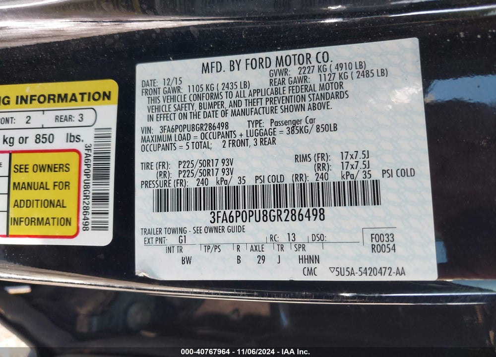 2016 FORD FUSION ENERGI SE LUXURY VIN: 3FA6P0PU8GR286498