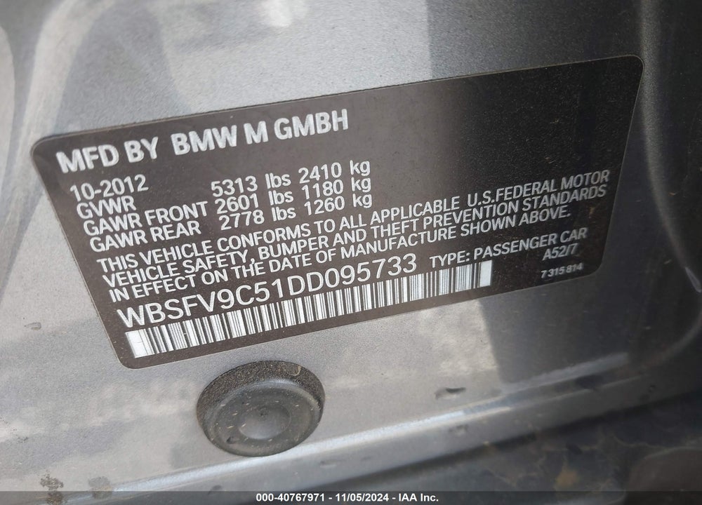 2013 BMW M5 VIN: WBSFV9C51DD095733