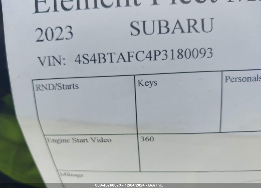 2023 SUBARU OUTBACK PREMIUM VIN: 4S4BTAFC4P3180093