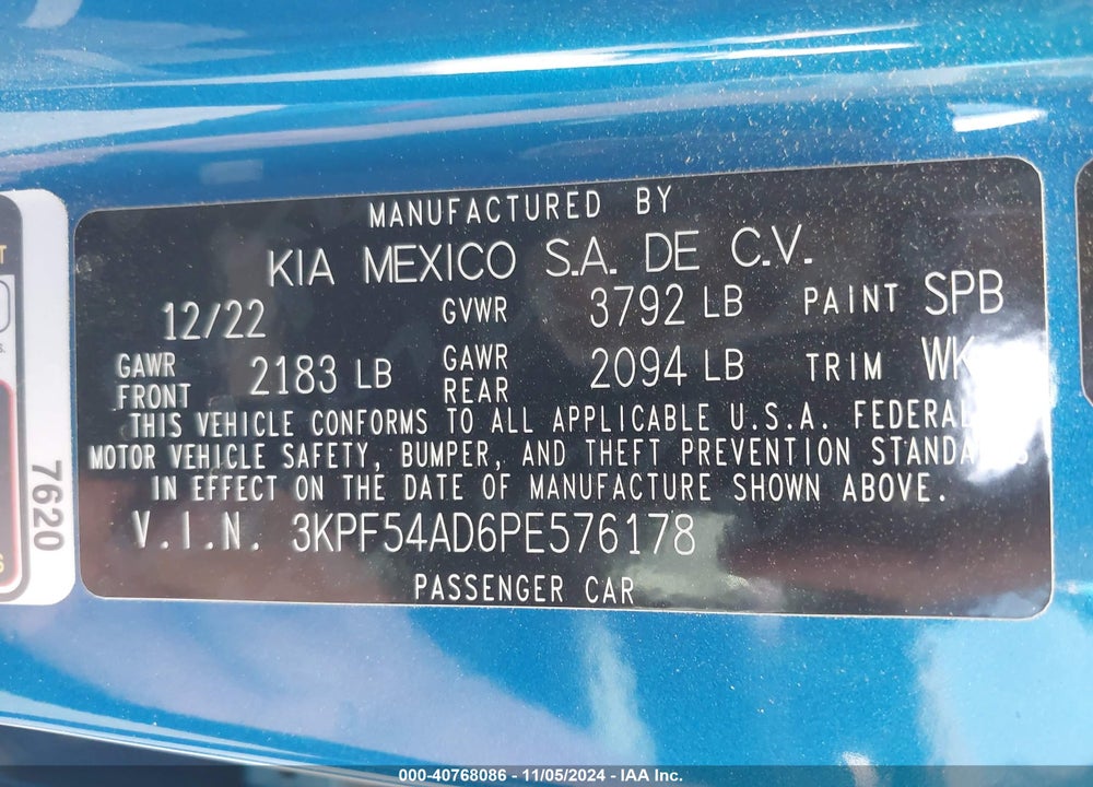 2023 KIA FORTE GT LINE VIN: 3KPF54AD6PE576178