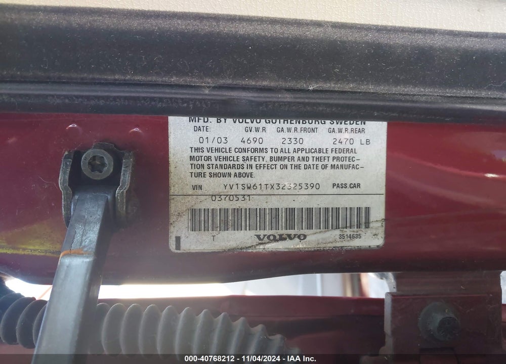 2003 VOLVO V70 2.4 VIN: YV1SW61TX32325390