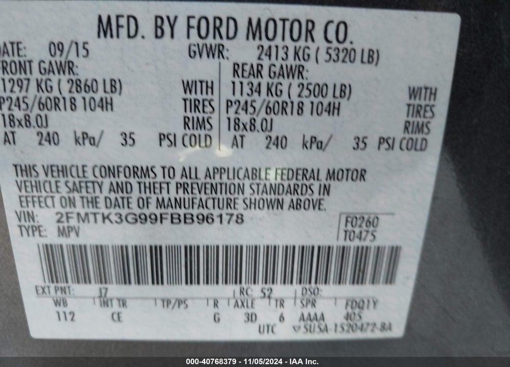 2015 FORD EDGE SE VIN: 2FMTK3G99FBB96178
