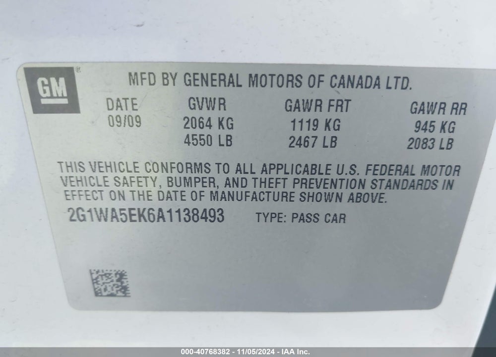 2010 CHEVROLET IMPALA LS VIN: 2G1WA5EK6A1138493
