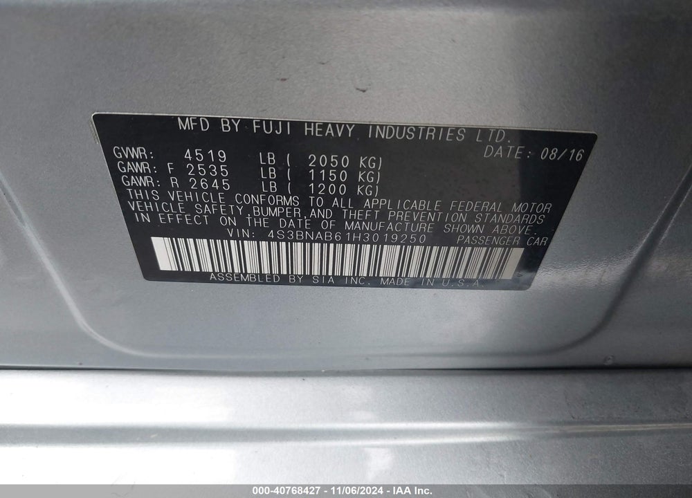 2017 SUBARU LEGACY 2.5I VIN: 4S3BNAB61H3019250