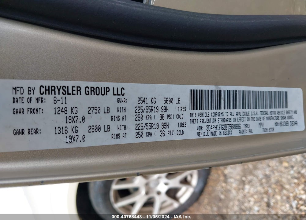 2011 DODGE JOURNEY MAINSTREET VIN: 3D4PH1FG2BT560886