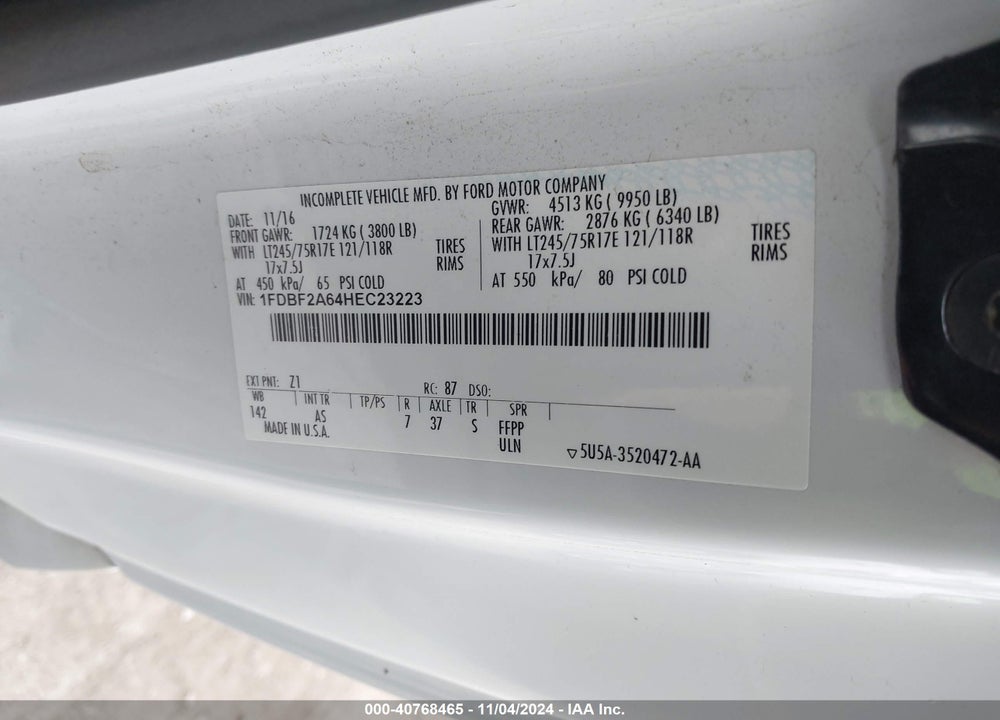 2017 FORD F-250 XL VIN: 1FDBF2A64HEC23223